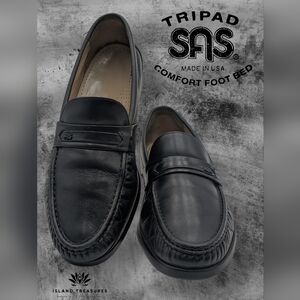 SAS Soft Leather Size 11N Mock Black Loafers Mock Toe Cushion Perforated Insoles